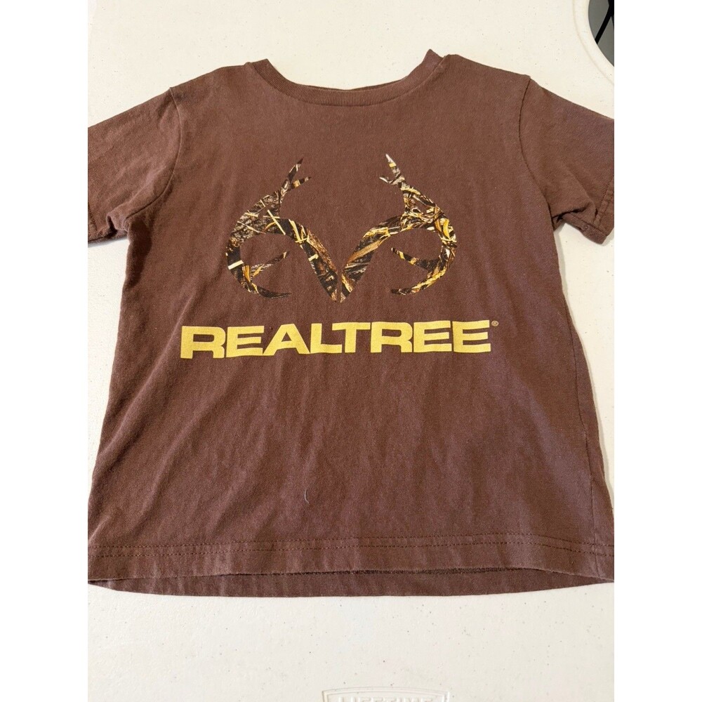 Realtree Kids 5/6 Brown Camo Antler Logo T-Shirt Hunting Outdoor Boys